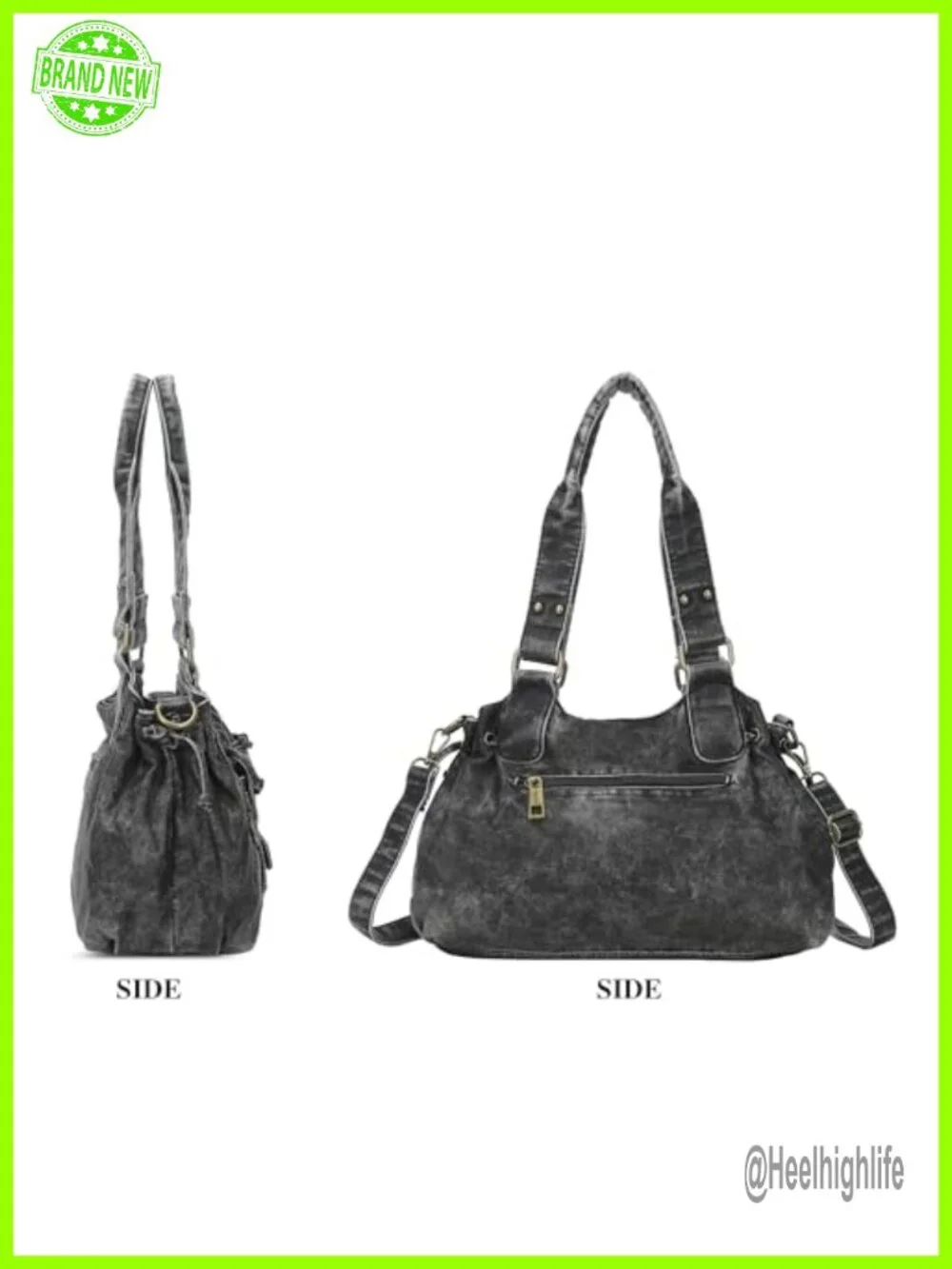 Small Hobo Bag Retro Washed Leather Shoulder Handbag Roomy Top Handles With